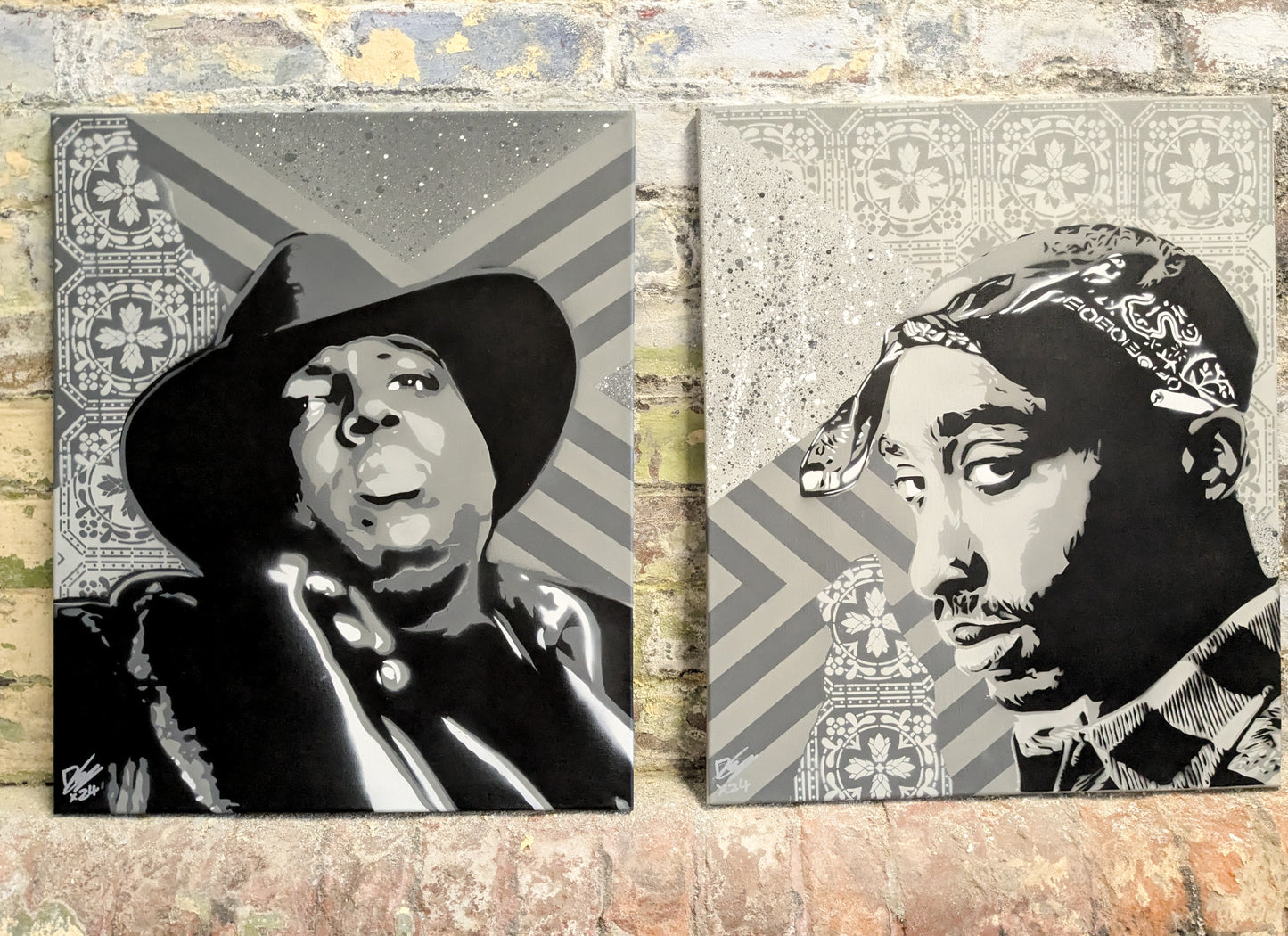 Notorious B.I.G & Tupac (x2 40cm x 50cm) Original Spray Paintings