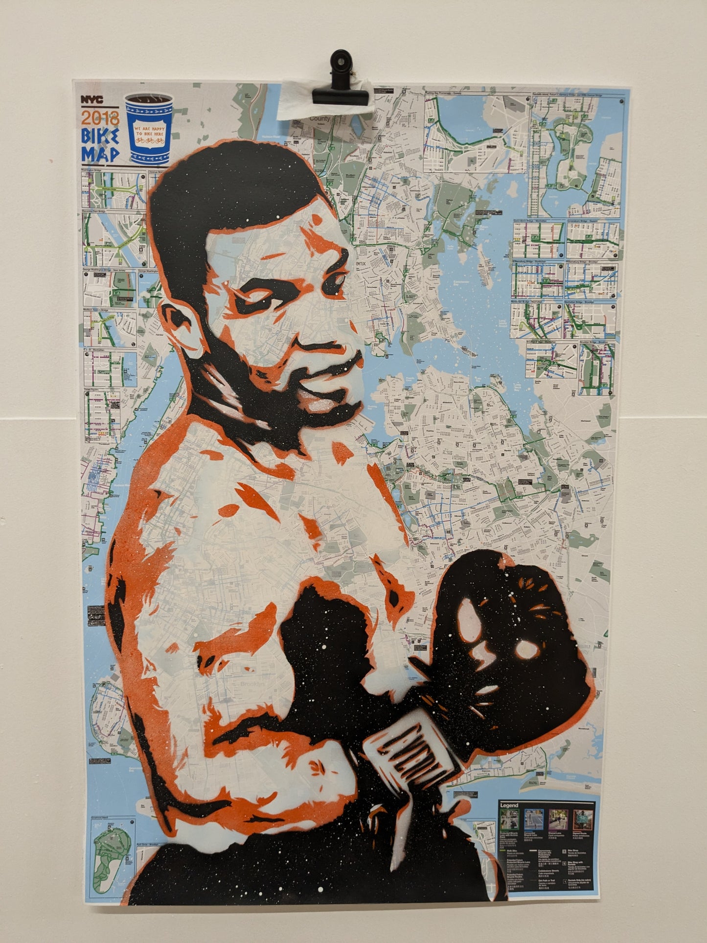 Mike Tyson Original Spray Painting On Map Of N.Y.C (59.5cm x 84.1cm) A1