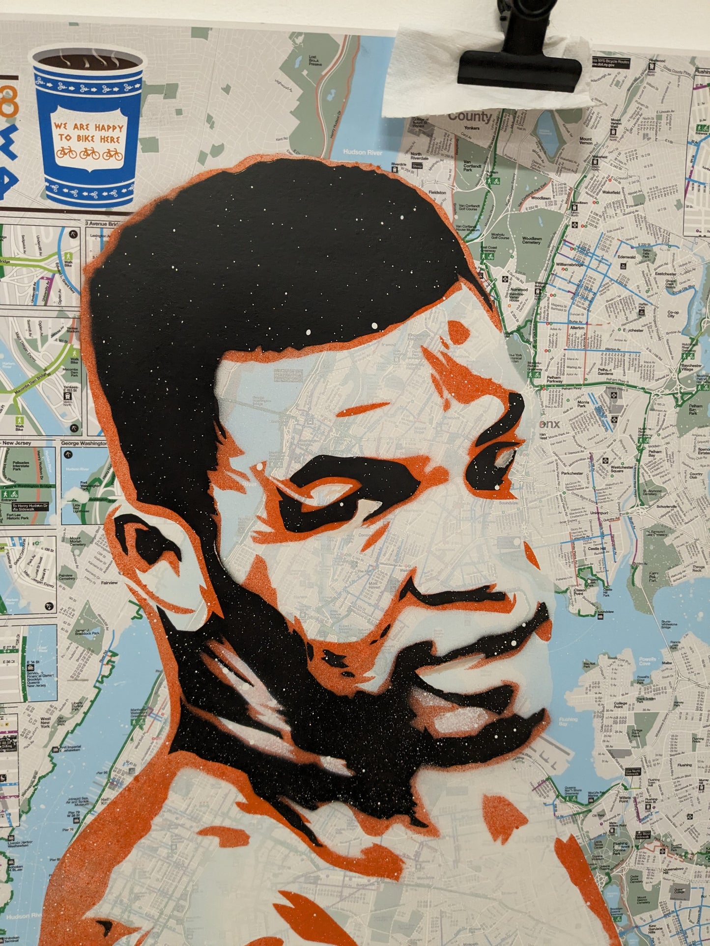 Mike Tyson Original Spray Painting On Map Of N.Y.C (59.5cm x 84.1cm) A1